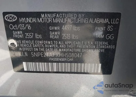 2017 Hyundai Sonata from USA, damaged, VIN 5NPE24AFXHH508047